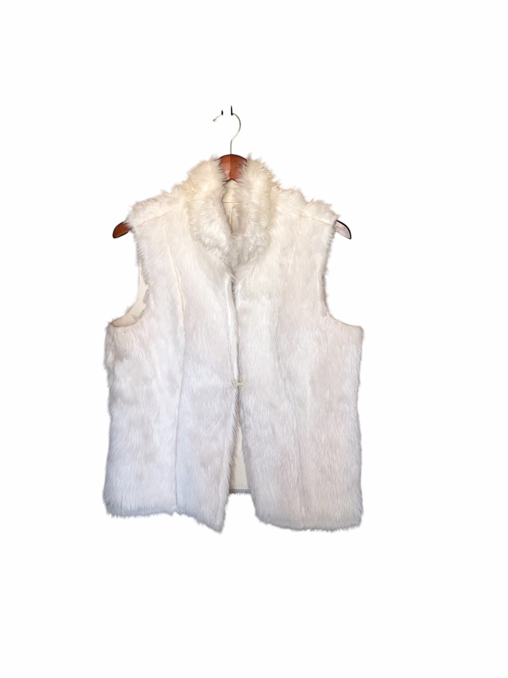 White Faux Fur Vest Boho Layering Open Front Soft Cozy Medium - Large